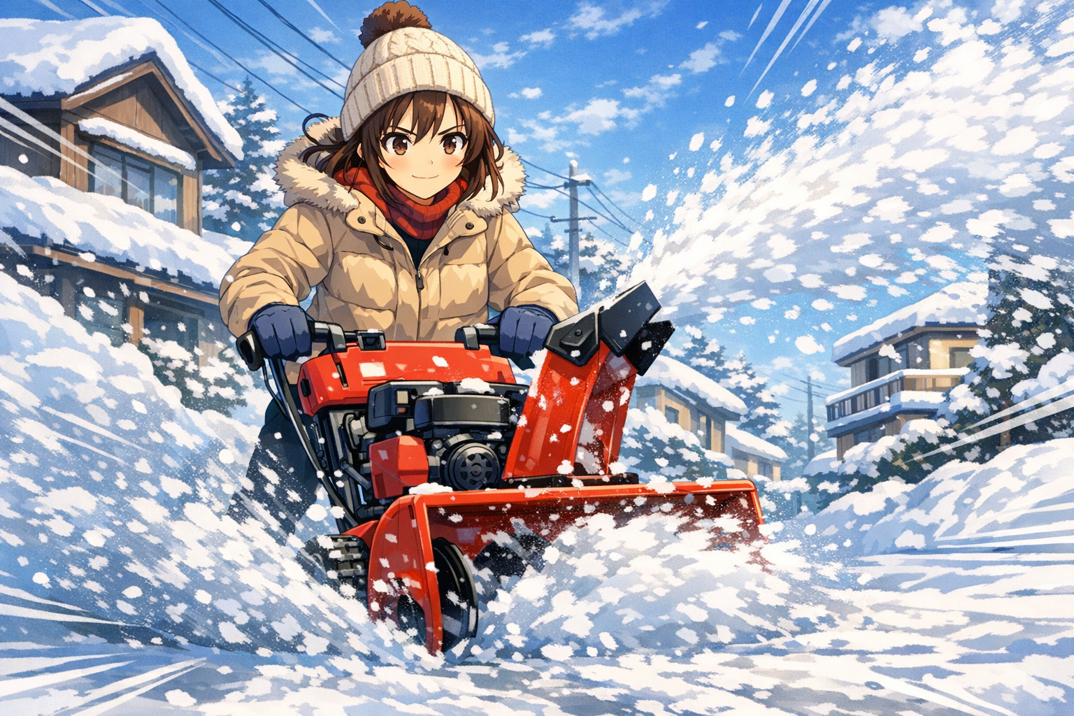 小型除雪機で除雪作業をしている様子