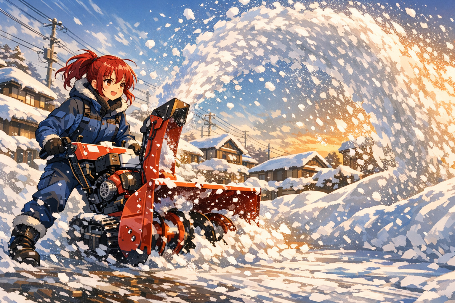 除雪機で雪を飛ばしている作業風景