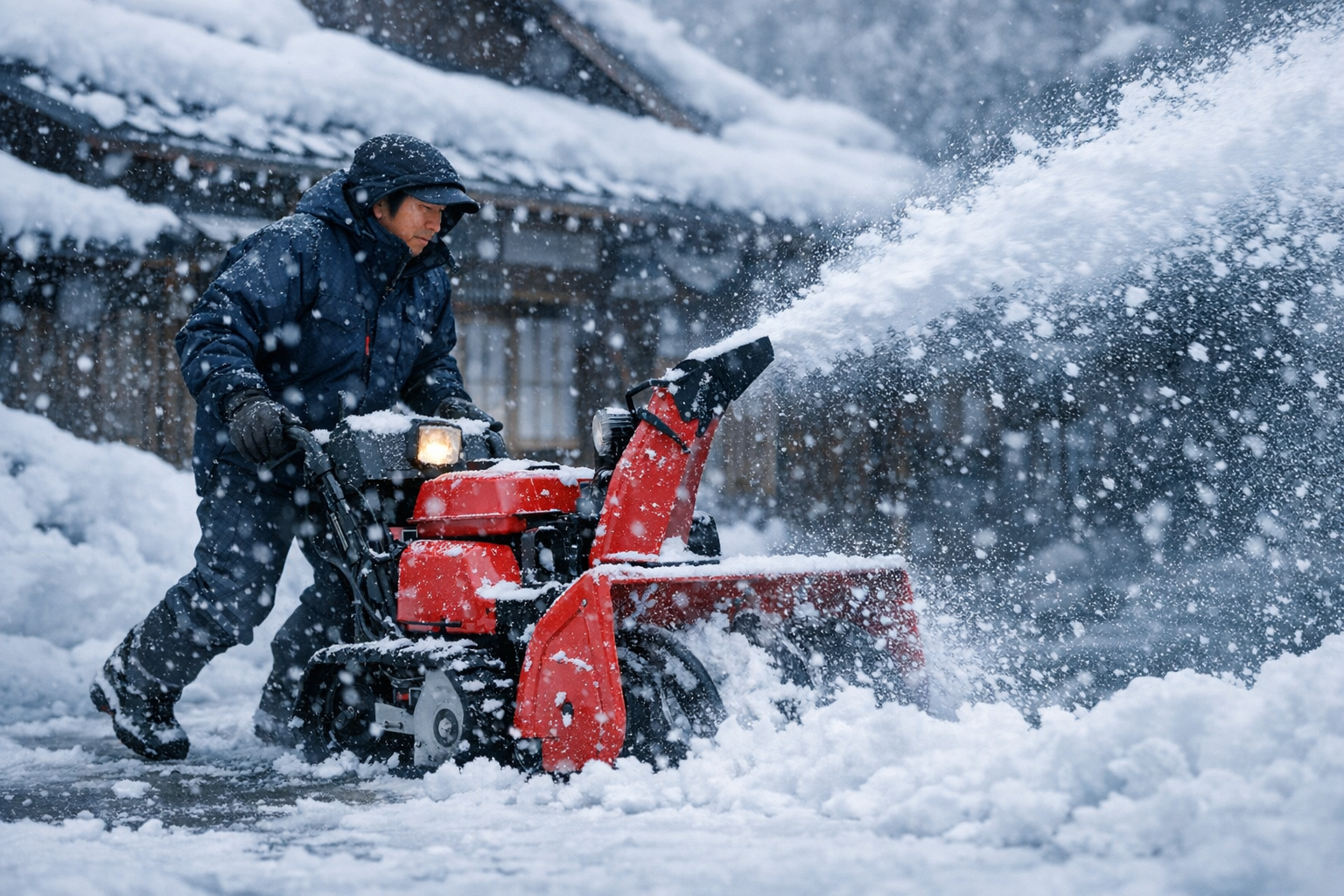 除雪機で雪を飛ばしている作業風景